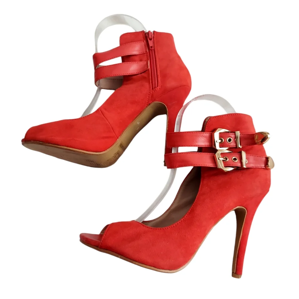Akira Open Toe Double Ankle Strap Heels - Picture 1 of 8
